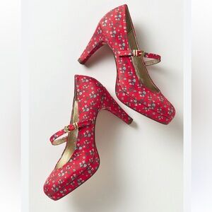 Miss Albright Anthropologie “Nevin’ Mary Jane Shoes Heels Red Strawberry 9.5